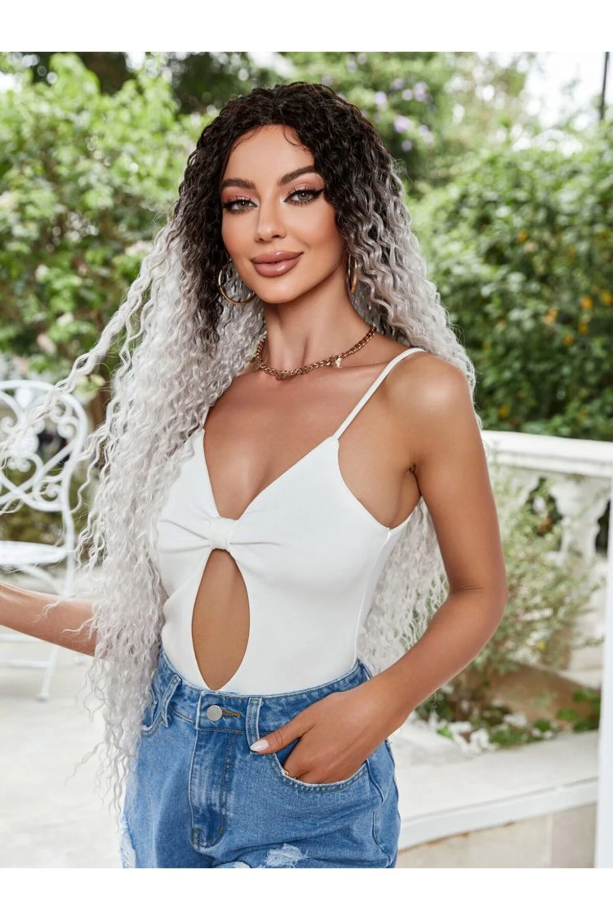 Afro Daa Fiber Sen Tül Peruk / Siyah / Gri Ombreli