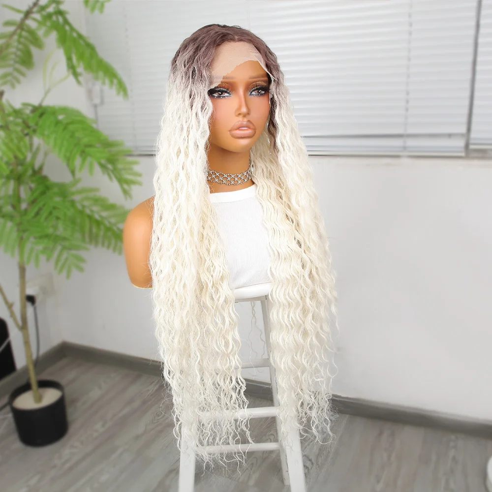 Afro Daa Kumral Beyaz Platin Ombre Fiber Sen Tül Peruk