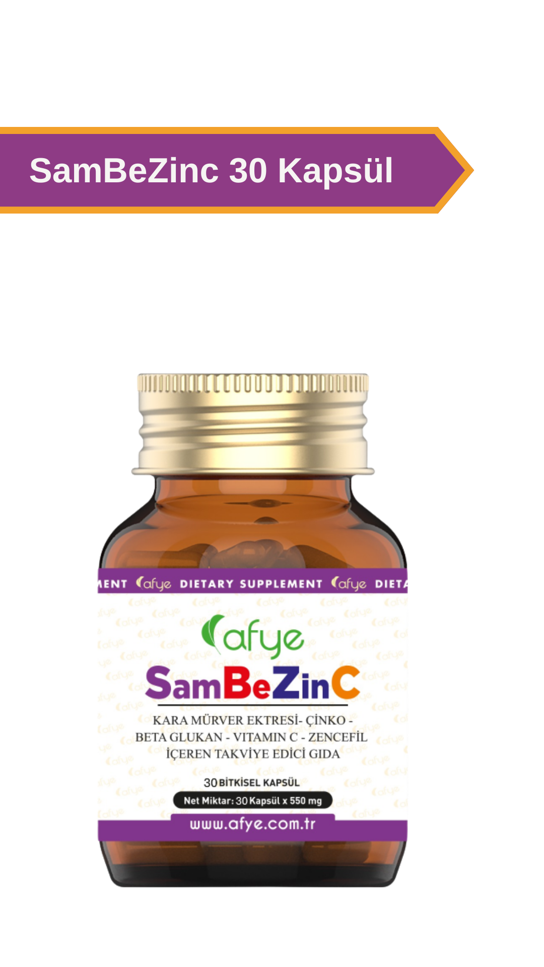 Afye SamBeZinC  ( Sambucus Nigra +Beta Glukan +Çinko(Zinc) + Vitamin C+ Zencefil) 30 Kapsül