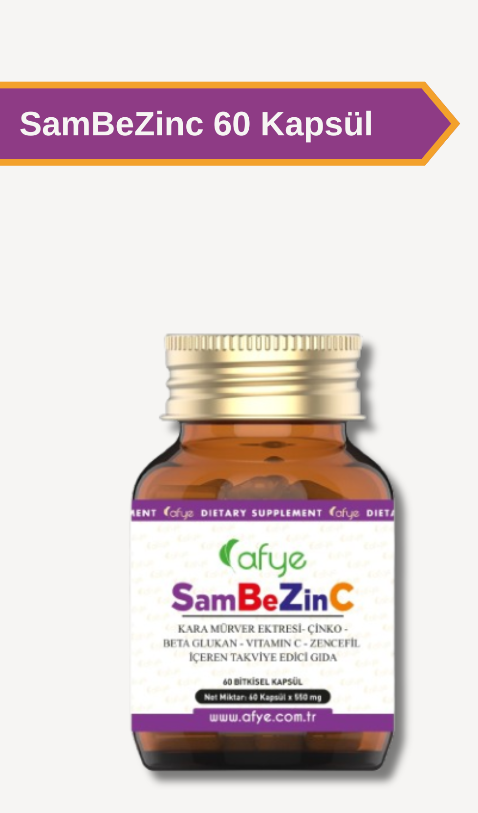 Afye SamBeZinC ( Sambucus Nigra +Beta Glukan +Çinko(Zinc) + Vitamin C+ Zencefil) 60 Kapsül