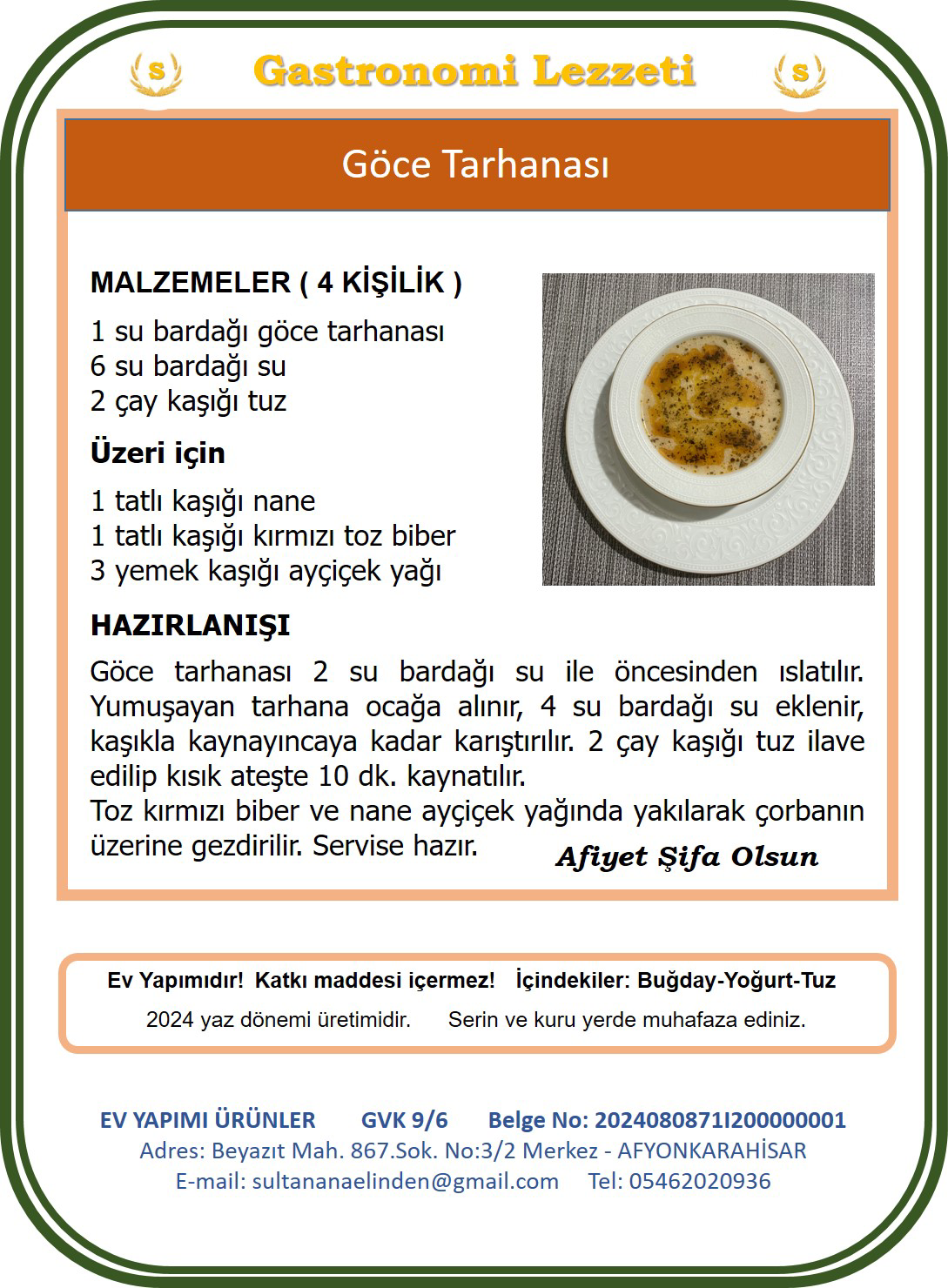 Sultan Ana Elinden Afyon Göce Tarhanasi 500G