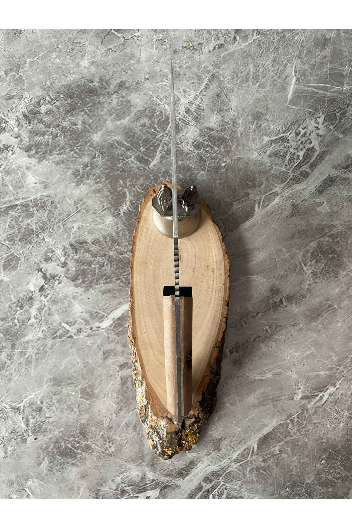 Ağaç Desenli Kamp Bıçağı – Ceviz Kabze, Kılıflı, Cam-Buz Kırmalı 