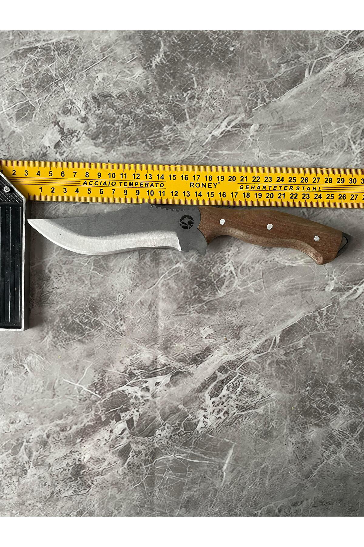 Ağaç Desenli Kamp Bıçağı – Ceviz Kabze, Kılıflı, Cam-Buz Kırmalı 