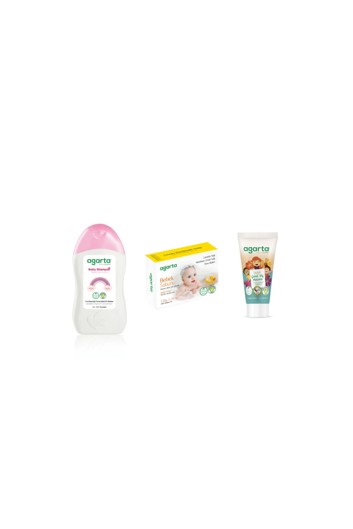 Agarta Doğal Kız Bebek Şampuanı 400 ml + Çocuk Diş Macunu 75 ml +Bebek Sabunu 150 gr