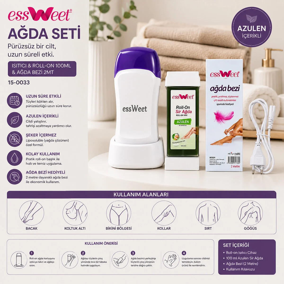 Ağda Seti Isıtıcı - Roll-on 100ML - Ağda Bezi 2MT Ağda Seti Isıtıcı - Roll-on 100ML - Ağda Bezi 2MT