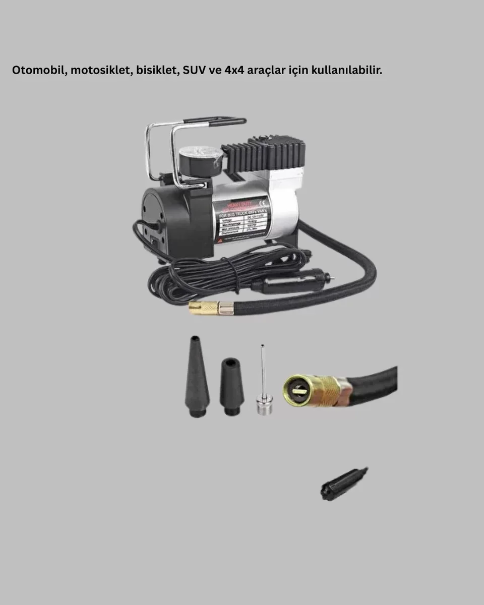 Ağır Hizmet Tipi Oto Kompresör 140 PSI Manometreli - Sürüş Güvenliği İçin Gelişmiş Lastik Hava Basıncı Cihazı