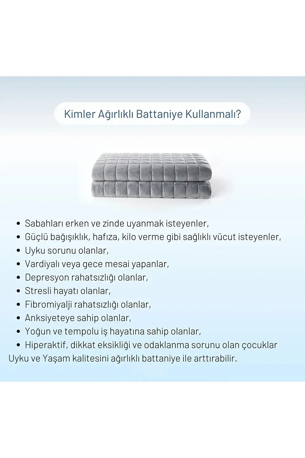 Ağırlıklı Battaniye Tek kişilik Yorgan 3 Kg Gri 104x152 %100 Yün