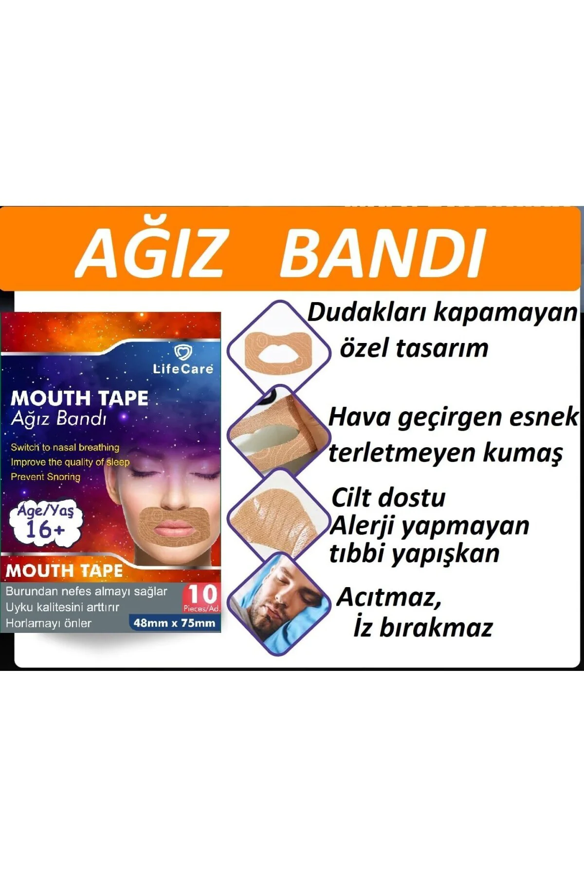 Ağız Kapama Horlama önleyici Bant 10'lu Kutu Yetişkin Boy
