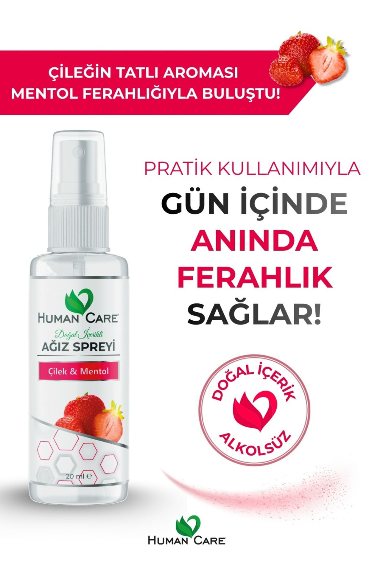 Ağız Spreyi - Çilek & Mentol - Bitkisel İçerikli Ağız Kokusu Önle