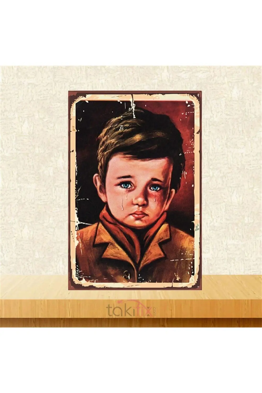 Ağlayan Çocuk Çiko 20-30 Cm Retro Ahşap Poster