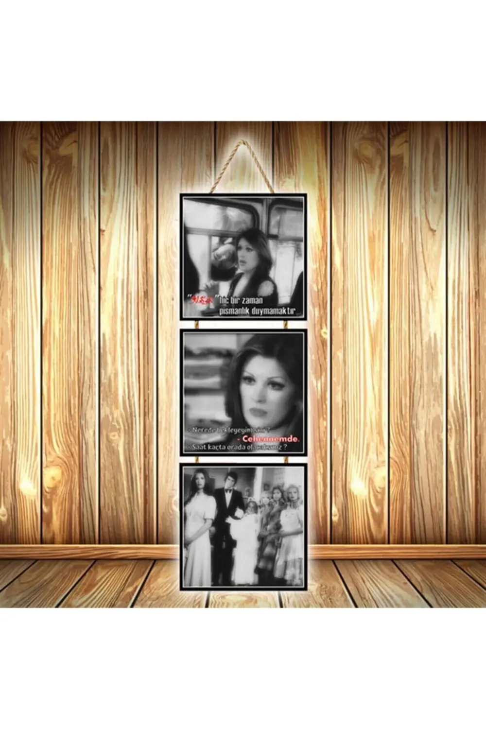 Ah Nerede Vah Nerede Replikleri Tasarımlı Üçlü Retro Ahşap Poster