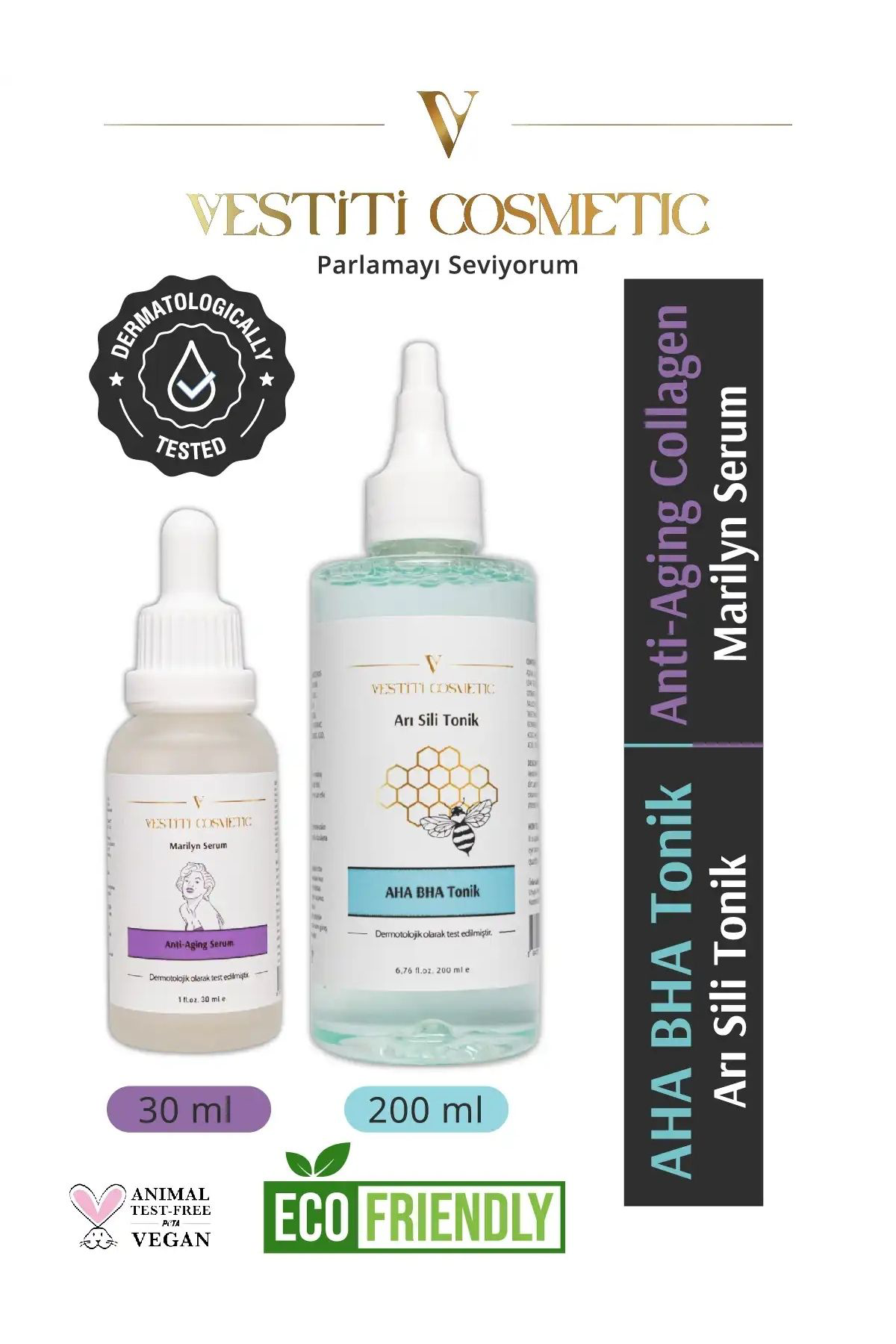 AHA BHA Tonik - Anti Aging Collagen Serum 2’li Set