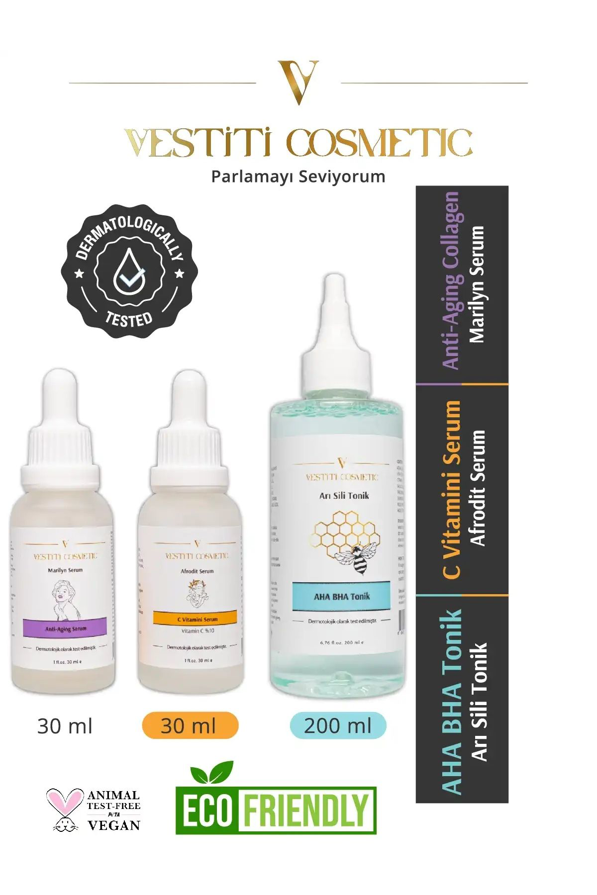 AHA BHA Tonik - C Vitamini Serum - Anti Aging Serum 3’lü Set