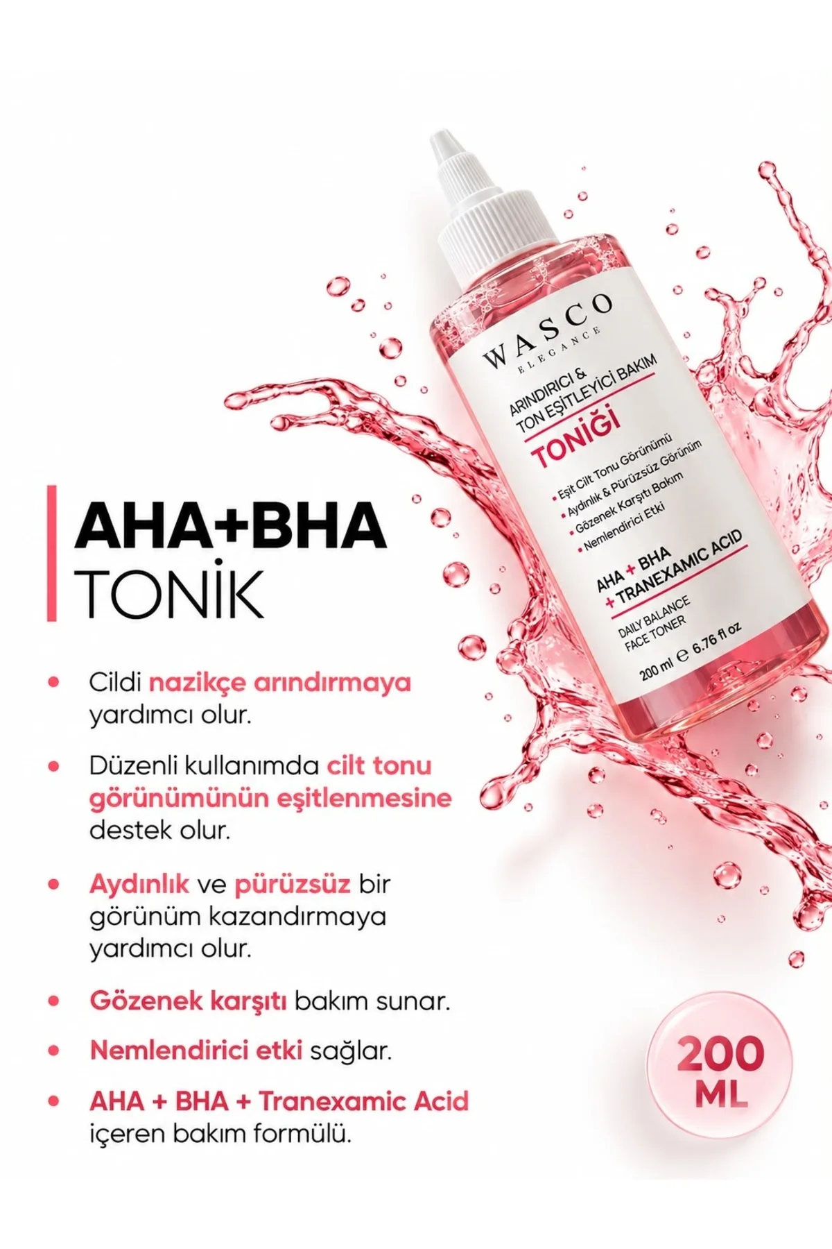 AHA BHA Tranexamic Acid Tonik 200 ml – Arındırıcı, Ton Eşitleyici, Aydınlık Görünüm & Gözenek Bakımı - Görsel 3