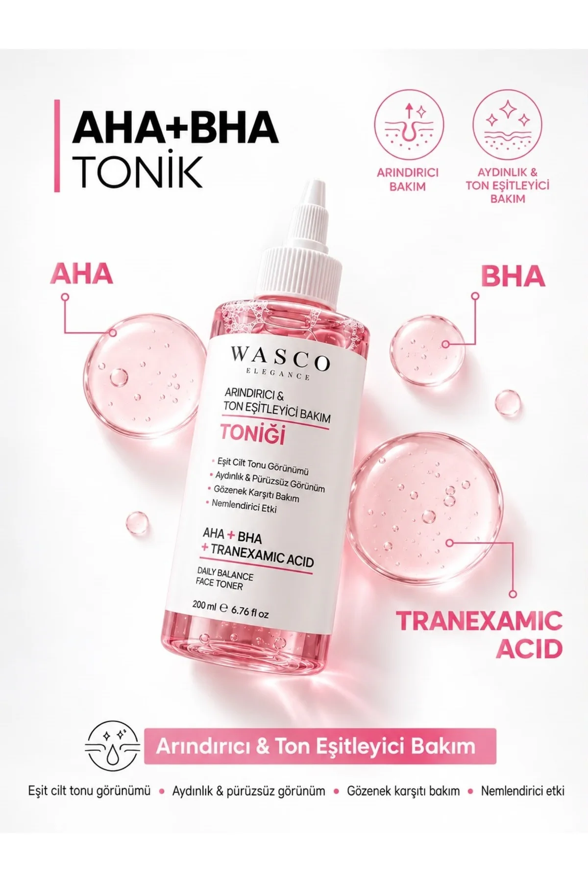 AHA BHA Tranexamic Acid Tonik 200 ml – Arındırıcı, Ton Eşitleyici, Aydınlık Görünüm & Gözenek Bakımı - Görsel 4