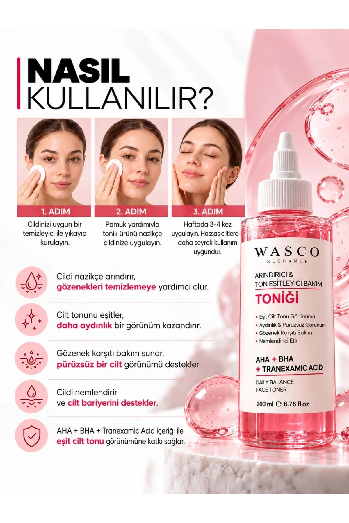 AHA BHA Tranexamic Acid Tonik 200 ml – Arındırıcı, Ton Eşitleyici, Aydınlık Görünüm & Gözenek Bakımı - Görsel 5