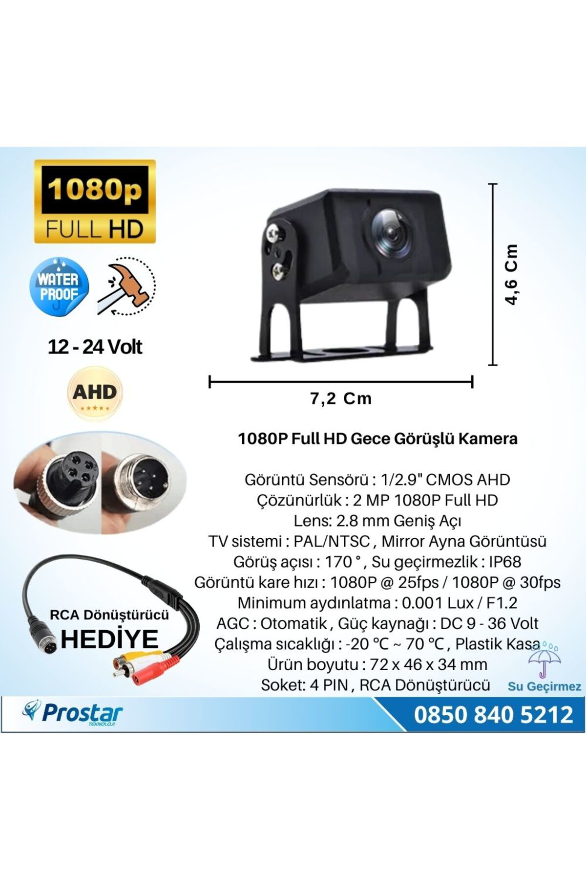 Navistar Ahd 1080P Full Hd 4Pin Starlight Plastik Kasa Gece Görüşlü Geri G