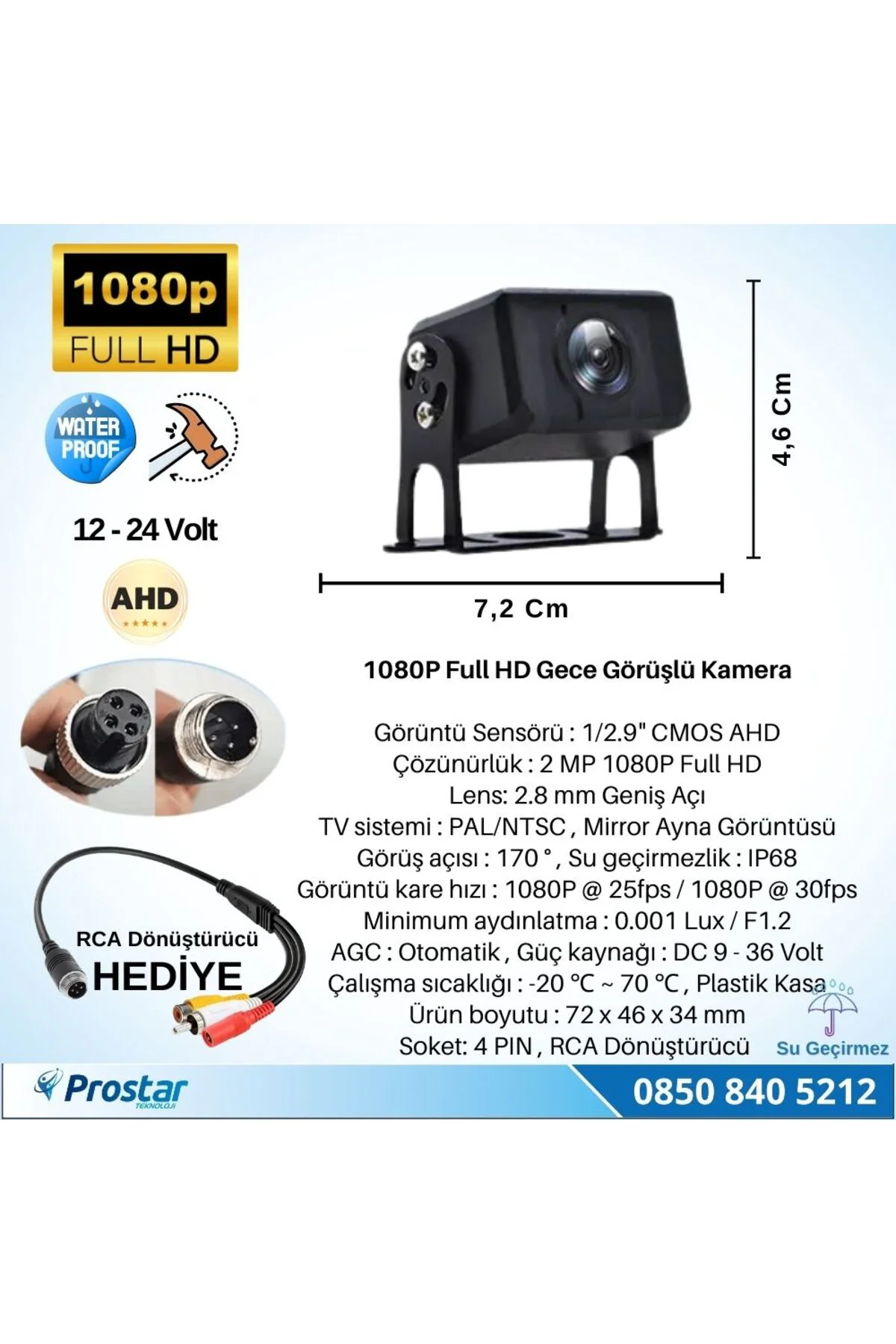 Ahd 1080P Full Hd 4Pin Starlight Plastik Kasa Gece Görüşlü Geri G