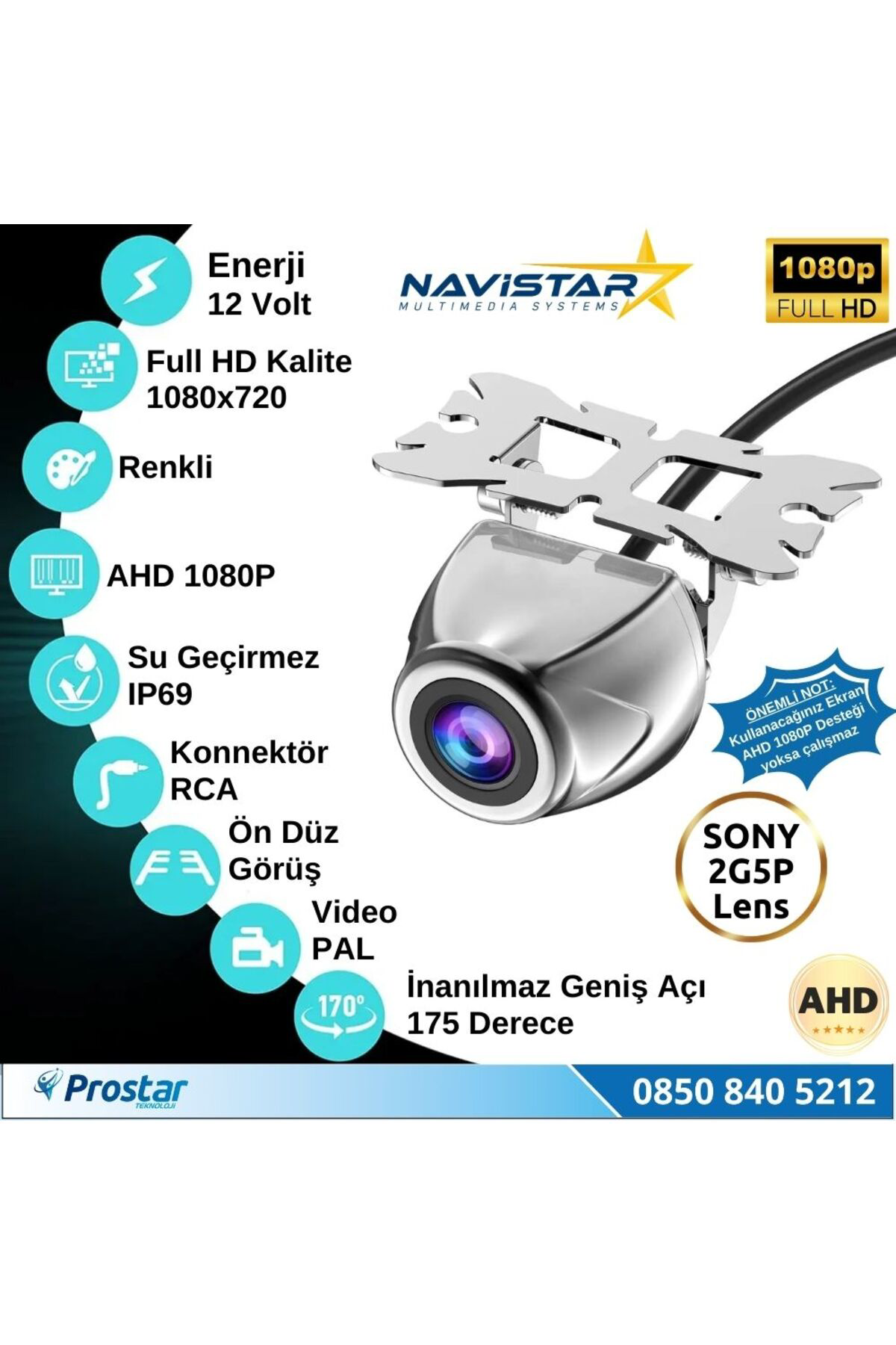 Navistar Ahd 1080P Sony 2G5p Balıkgözü 175 Derece Geniş Açılı Araç Geri Gö