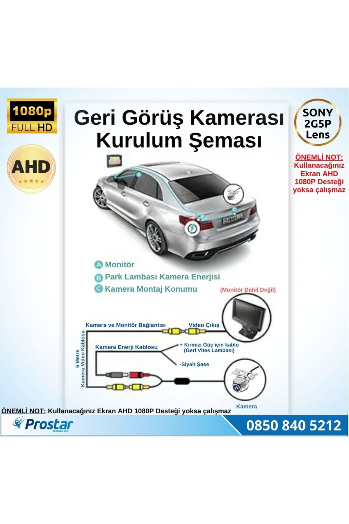 Navistar Ahd 1080P Sony 2G5p Balıkgözü 175 Derece Geniş Açılı Araç Geri Gö