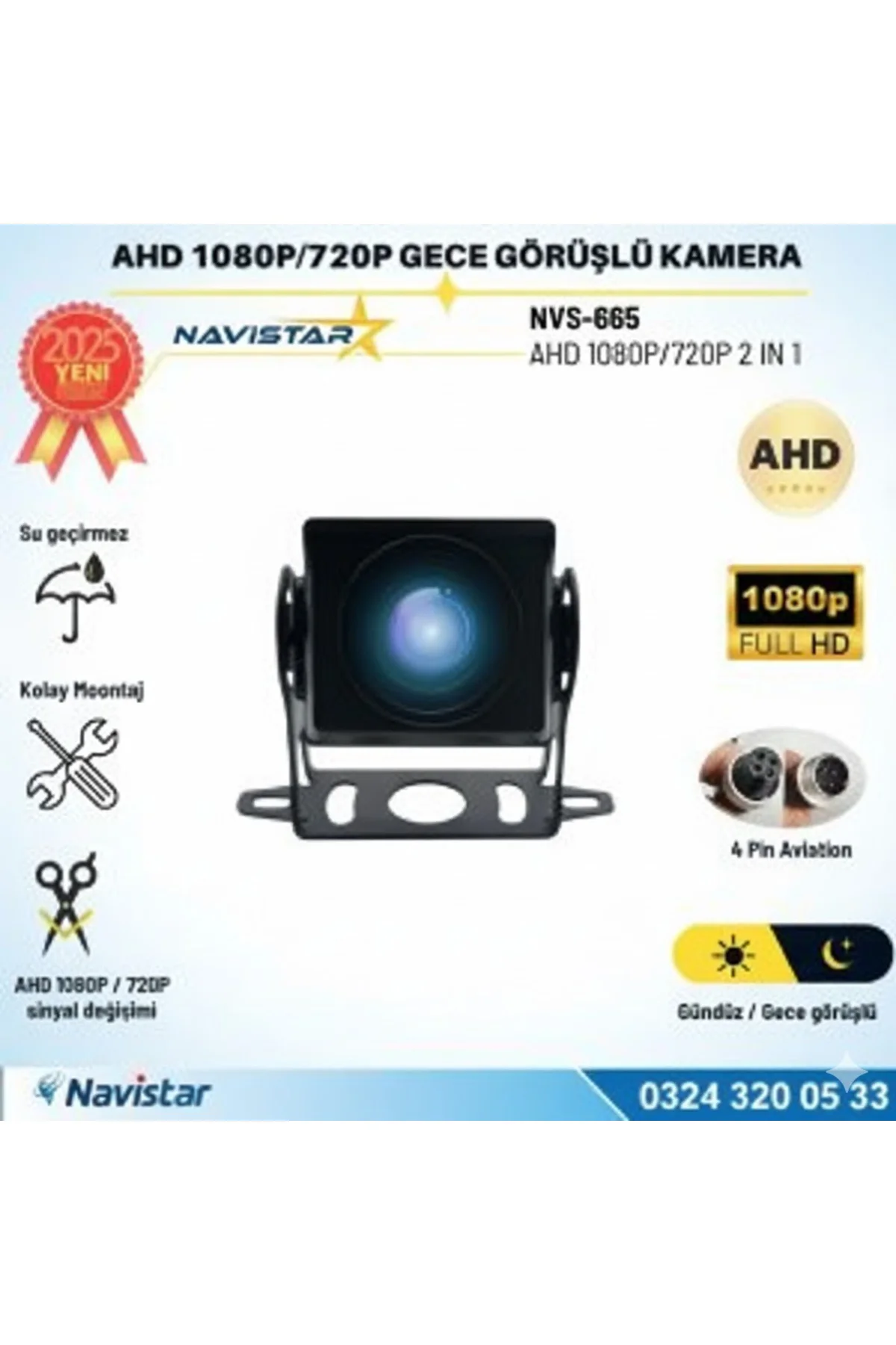 AHD 1080P ve 720P Geniş Açılı Balıkgözü Gece Görüşlü Araç Kameras