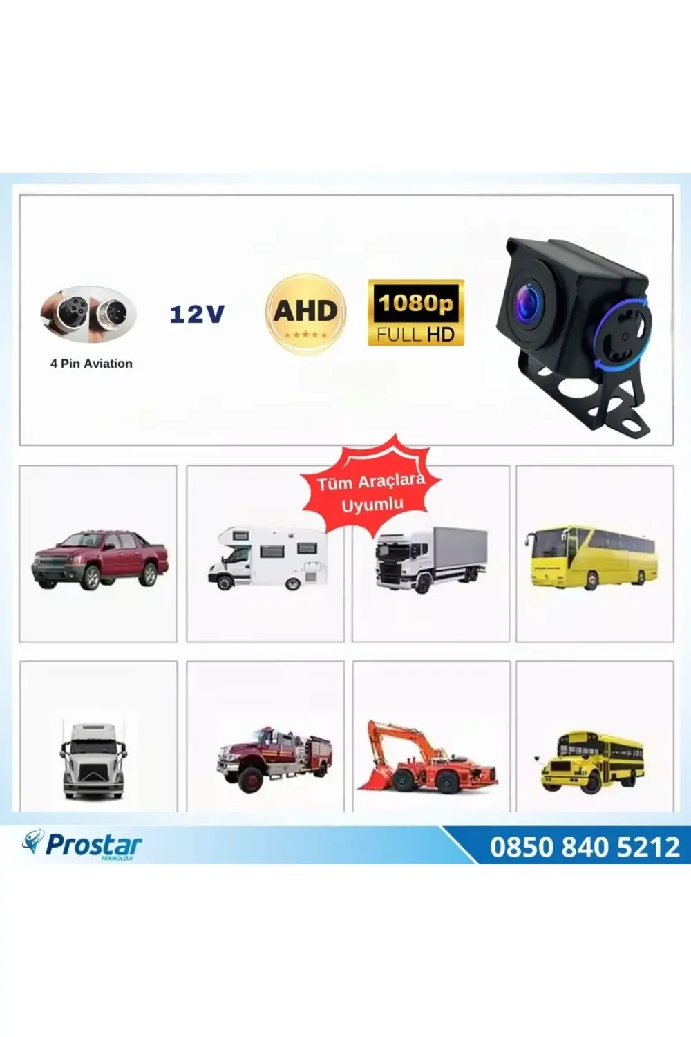 AHD 1080P ve 720P Geniş Açılı Balıkgözü Gece Görüşlü Araç Kameras