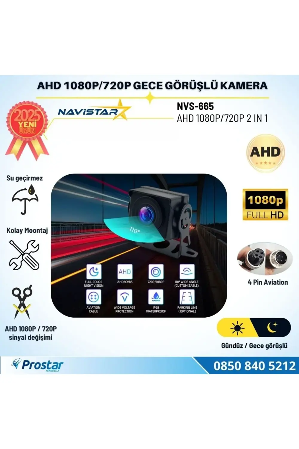 AHD 1080P ve 720P Geniş Açılı Balıkgözü Gece Görüşlü Araç Kameras