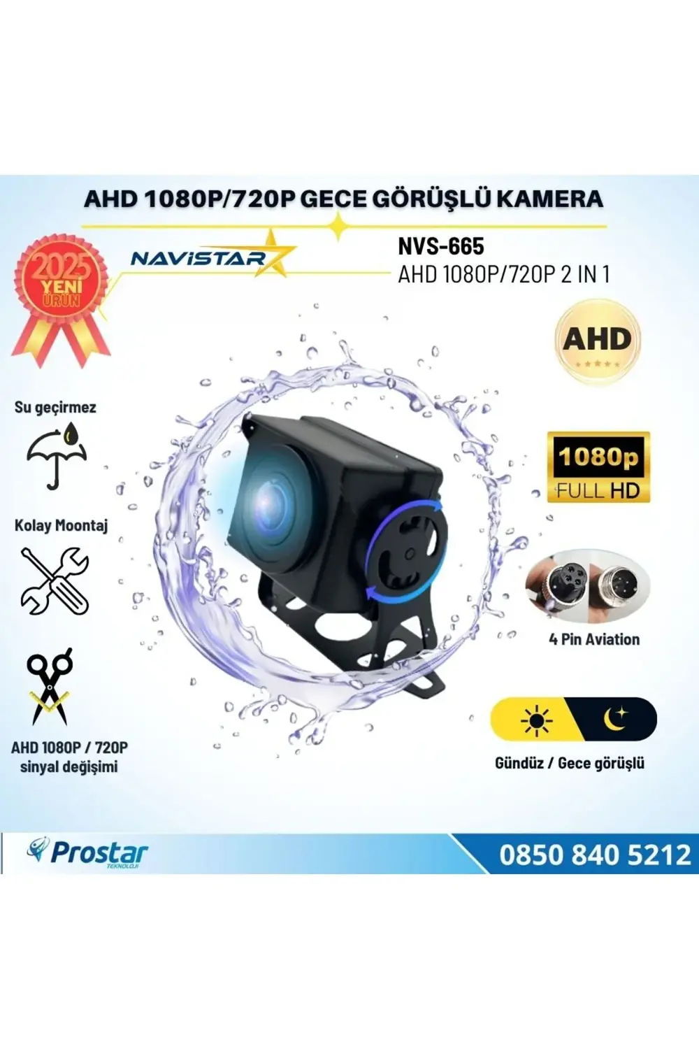 AHD 1080P ve 720P Geniş Açılı Balıkgözü Gece Görüşlü Araç Kameras