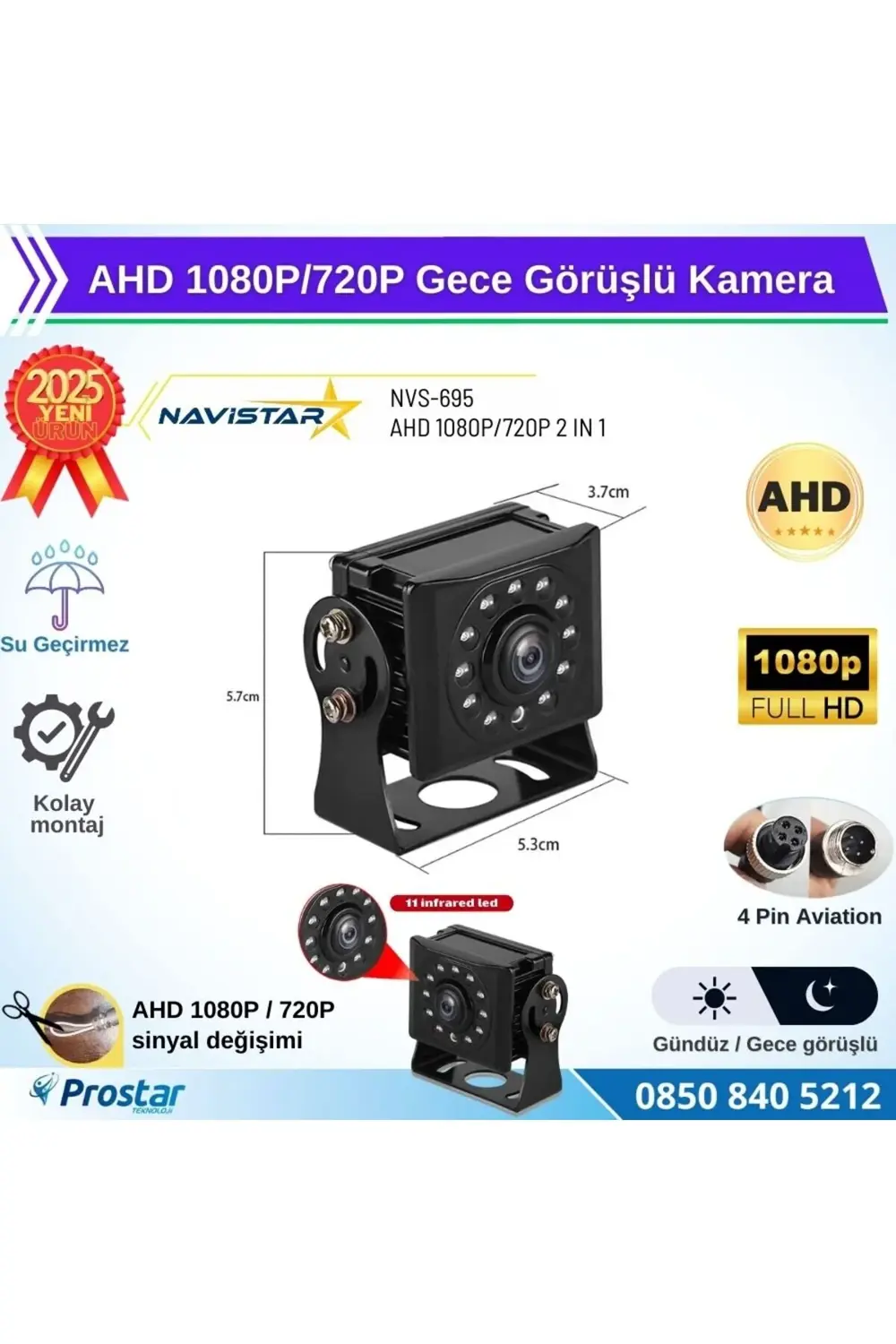 AHD 1080P/720P Dönüşümlü 11 ledli Gece Görüşlü Kamera