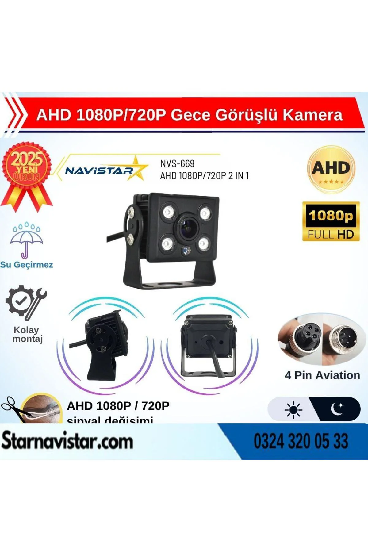 AHD 1080P/720P Orta Boy Gece Görüşlü 4 Pin Soketli Kamyon Tır Oto