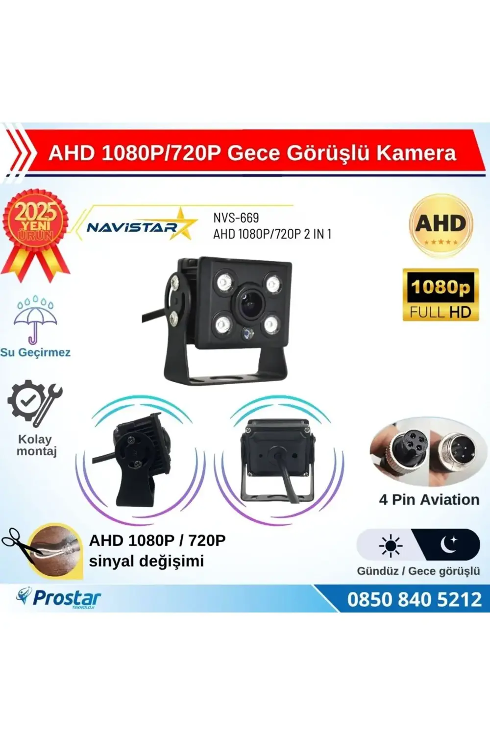 AHD 1080P/720P Orta Boy Gece Görüşlü 4 Pin Soketli Kamyon Tır Oto