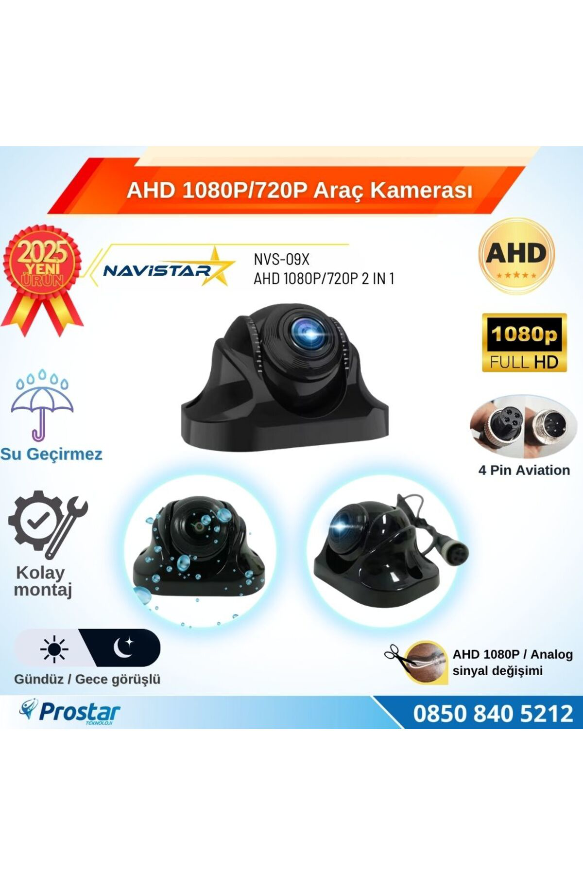 Navistar Ahd 1080P/720P Plastik Kolay Montaj Gece Görüşlü Araç Kamerası