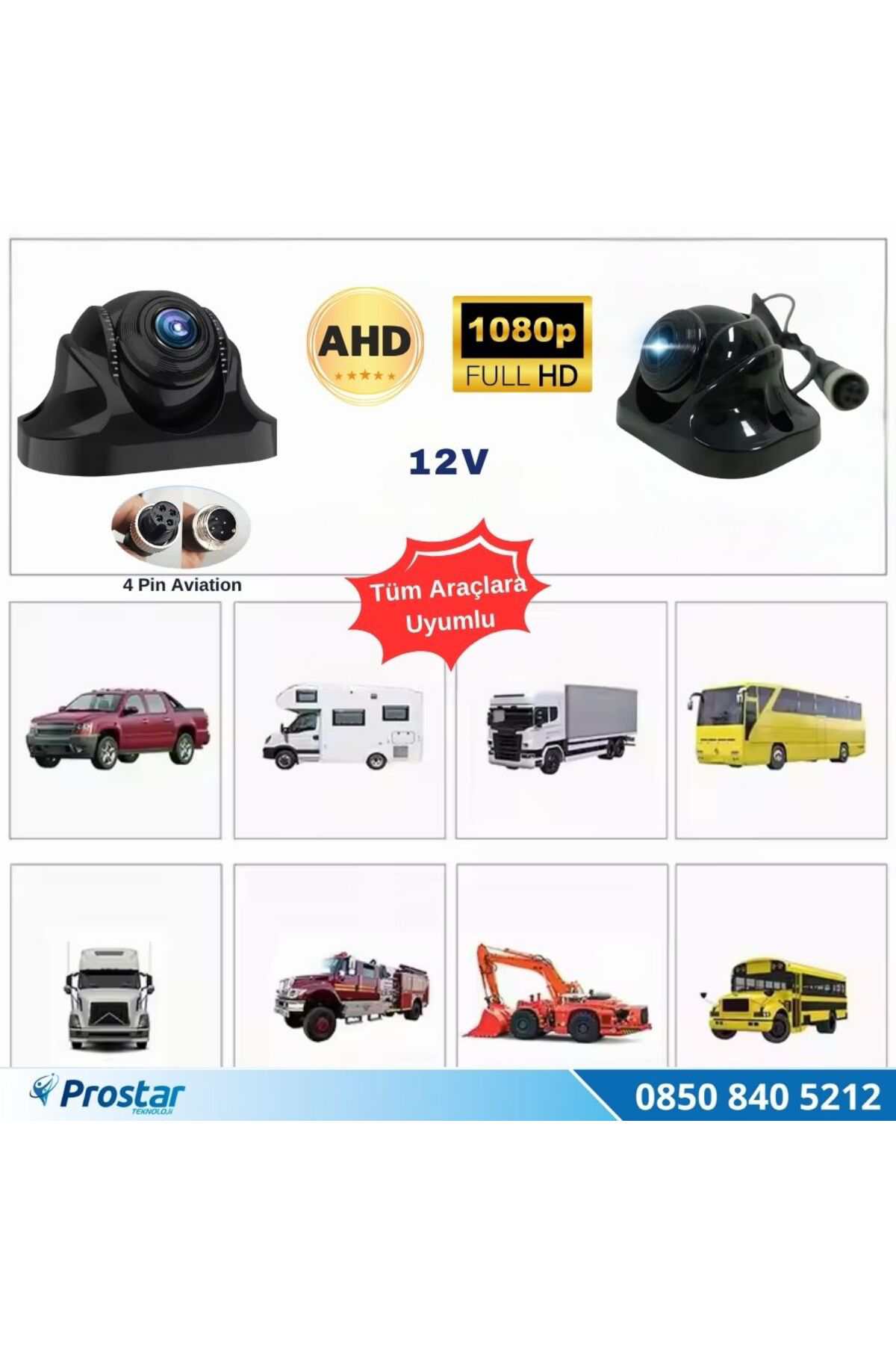 Navistar Ahd 1080P/720P Plastik Kolay Montaj Gece Görüşlü Araç Kamerası