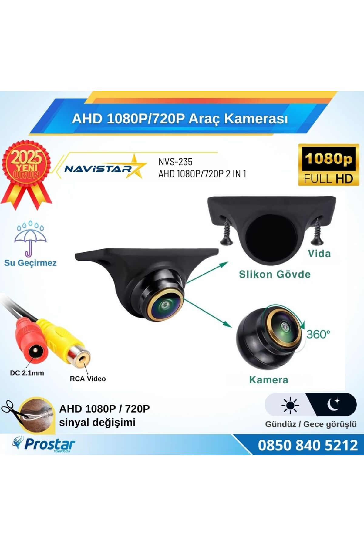 Navistar Ahd 1080P/720P Silikonlu Arka, Yan Ve Ön Görüş Kamerası Rca Soket