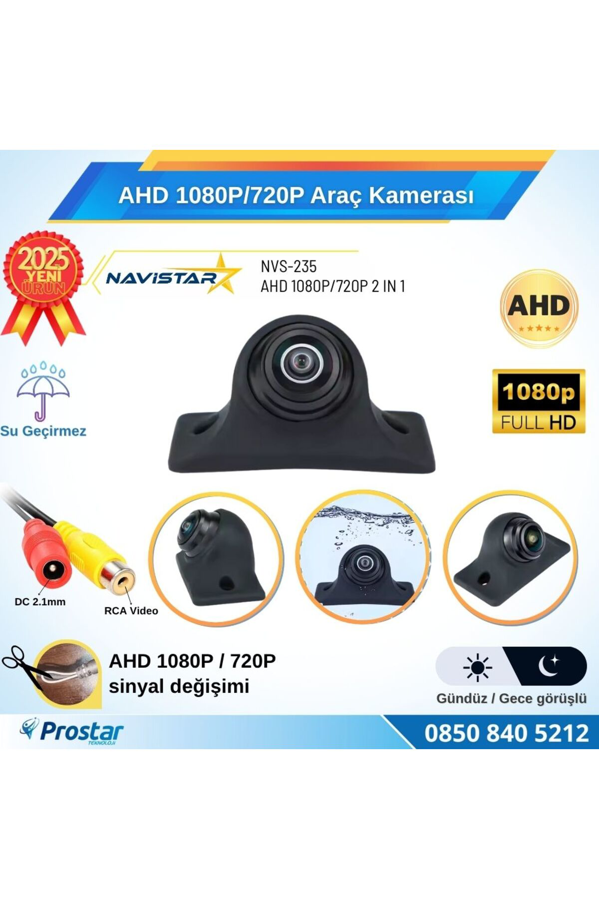Navistar Ahd 1080P/720P Silikonlu Arka, Yan Ve Ön Görüş Kamerası Rca Soket