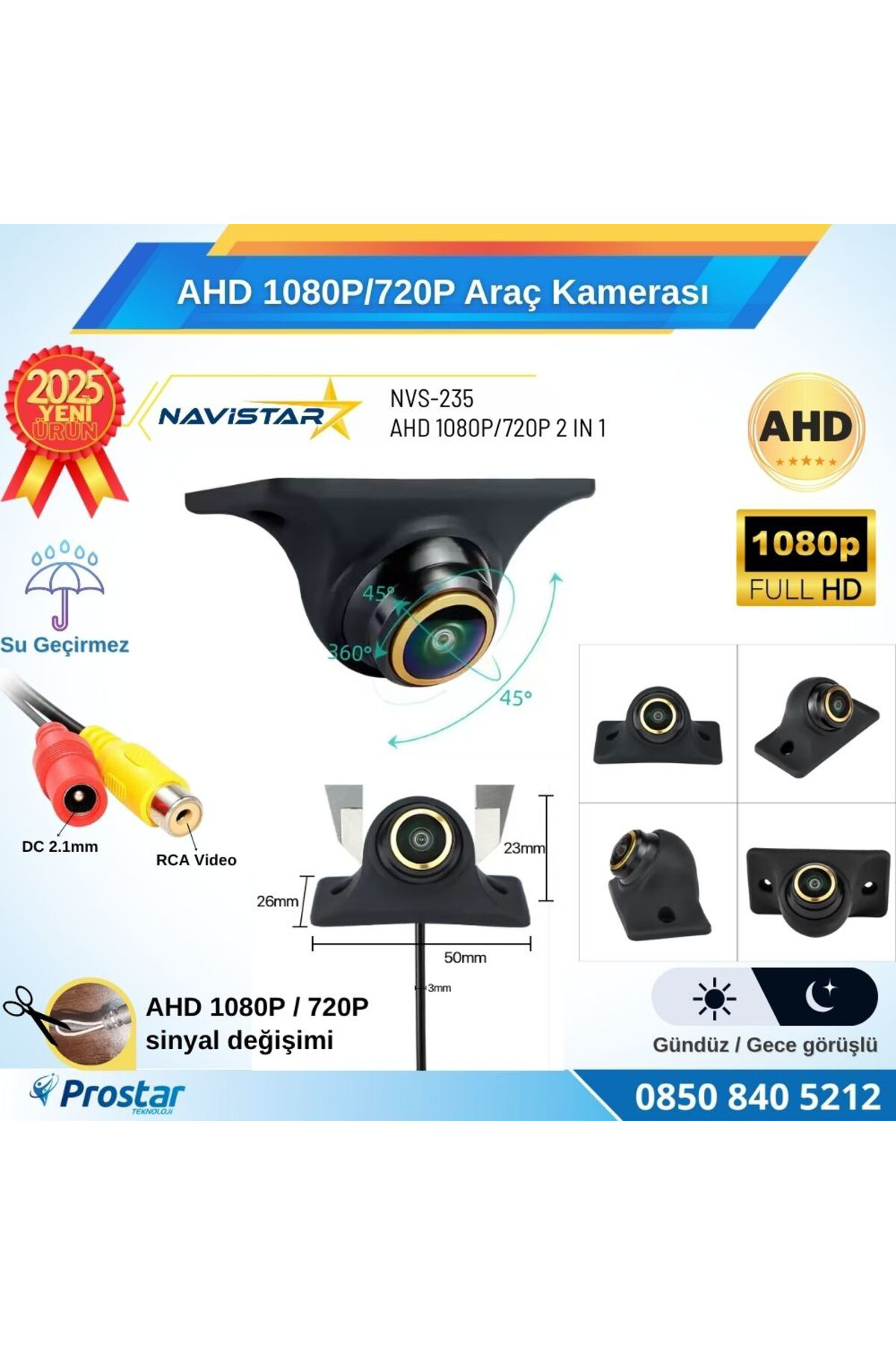 Navistar Ahd 1080P/720P Silikonlu Arka, Yan Ve Ön Görüş Kamerası Rca Soket