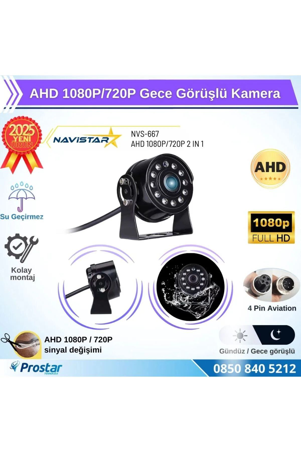 AHD 1080P/720P Yuvarlak tip Metal Kasa 11 Ledli Gece Görüşlü Kame