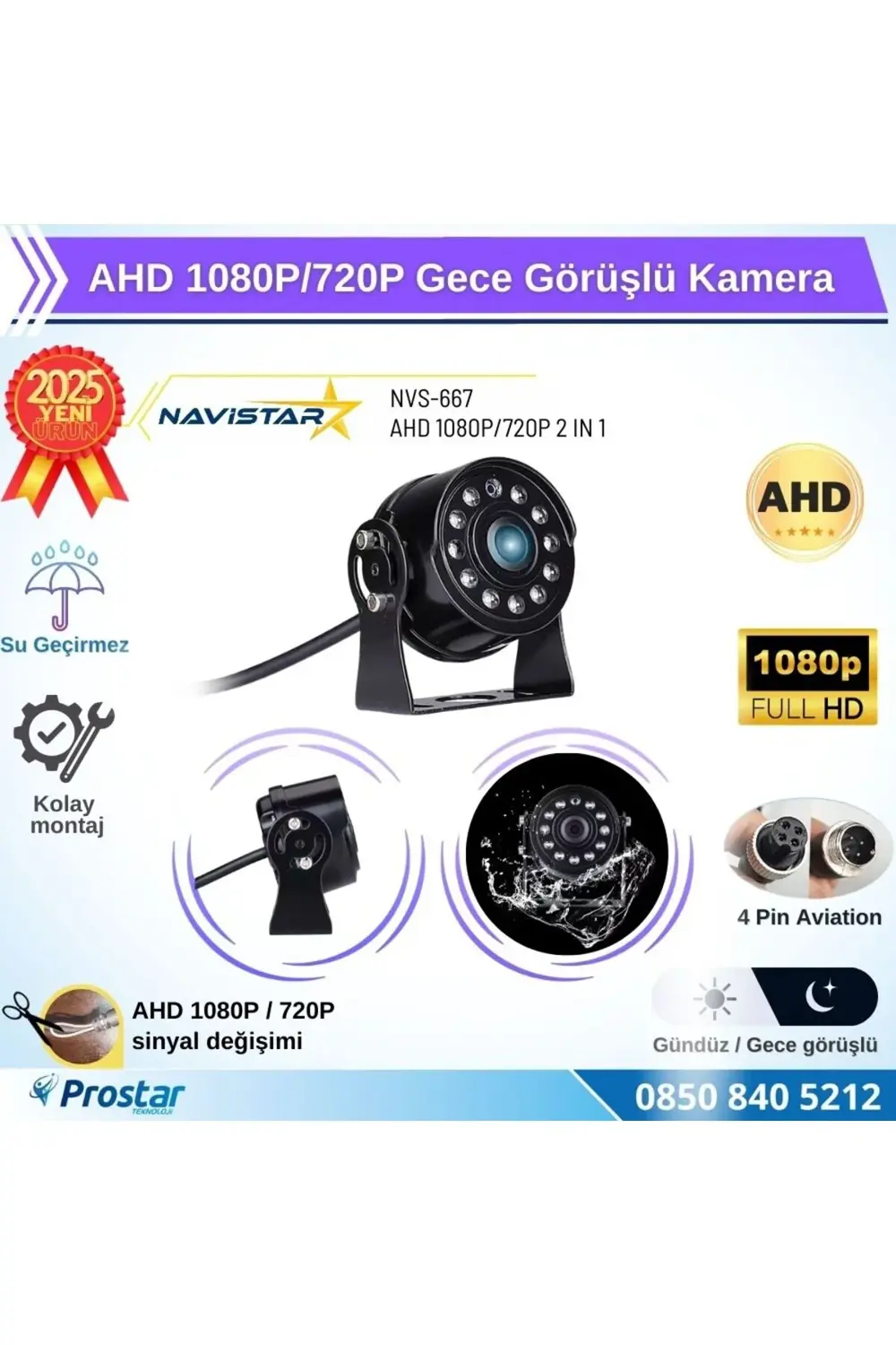 AHD 1080P/720P Yuvarlak tip Metal Kasa 11 Ledli Gece Görüşlü Kame