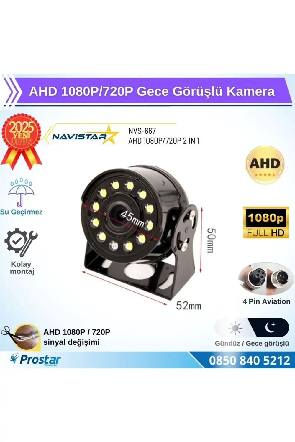 AHD 1080P/720P Yuvarlak tip Metal Kasa 11 Ledli Gece Görüşlü Kame