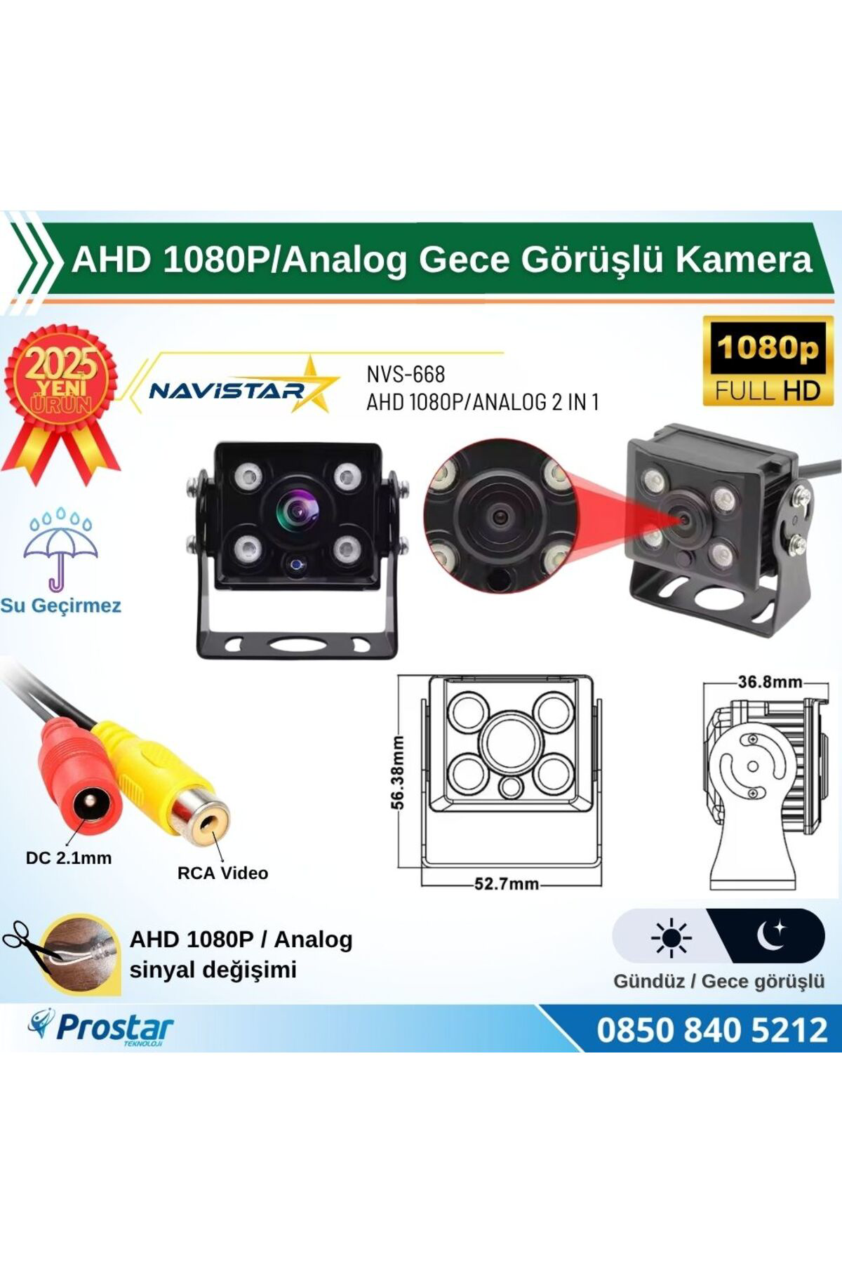 Navistar Ahd 1080P/Analog Orta Boy Gece Görüşlü Rca Av Soketli Kamyon Tır