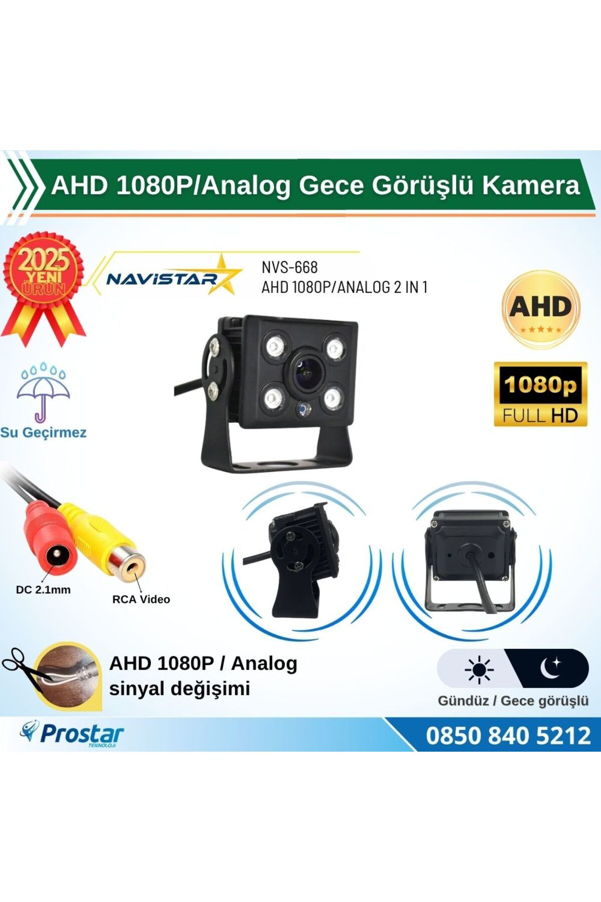 Navistar Ahd 1080P/Analog Orta Boy Gece Görüşlü Rca Av Soketli Kamyon Tır