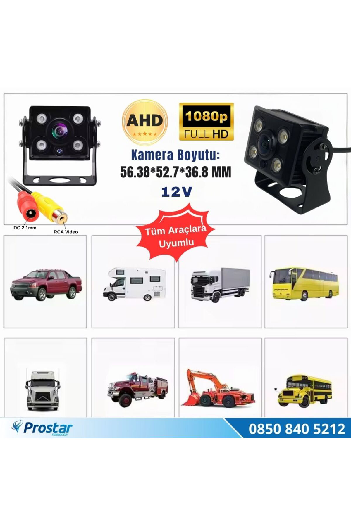 Navistar Ahd 1080P/Analog Orta Boy Gece Görüşlü Rca Av Soketli Kamyon Tır