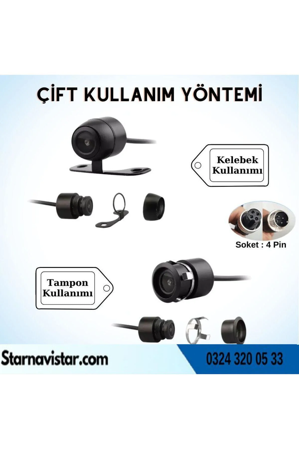 Ahd 720p 4 Pin Soketli Kelebek Ve Tampon Uyumlu 6 Mt 4 Pin Kablol