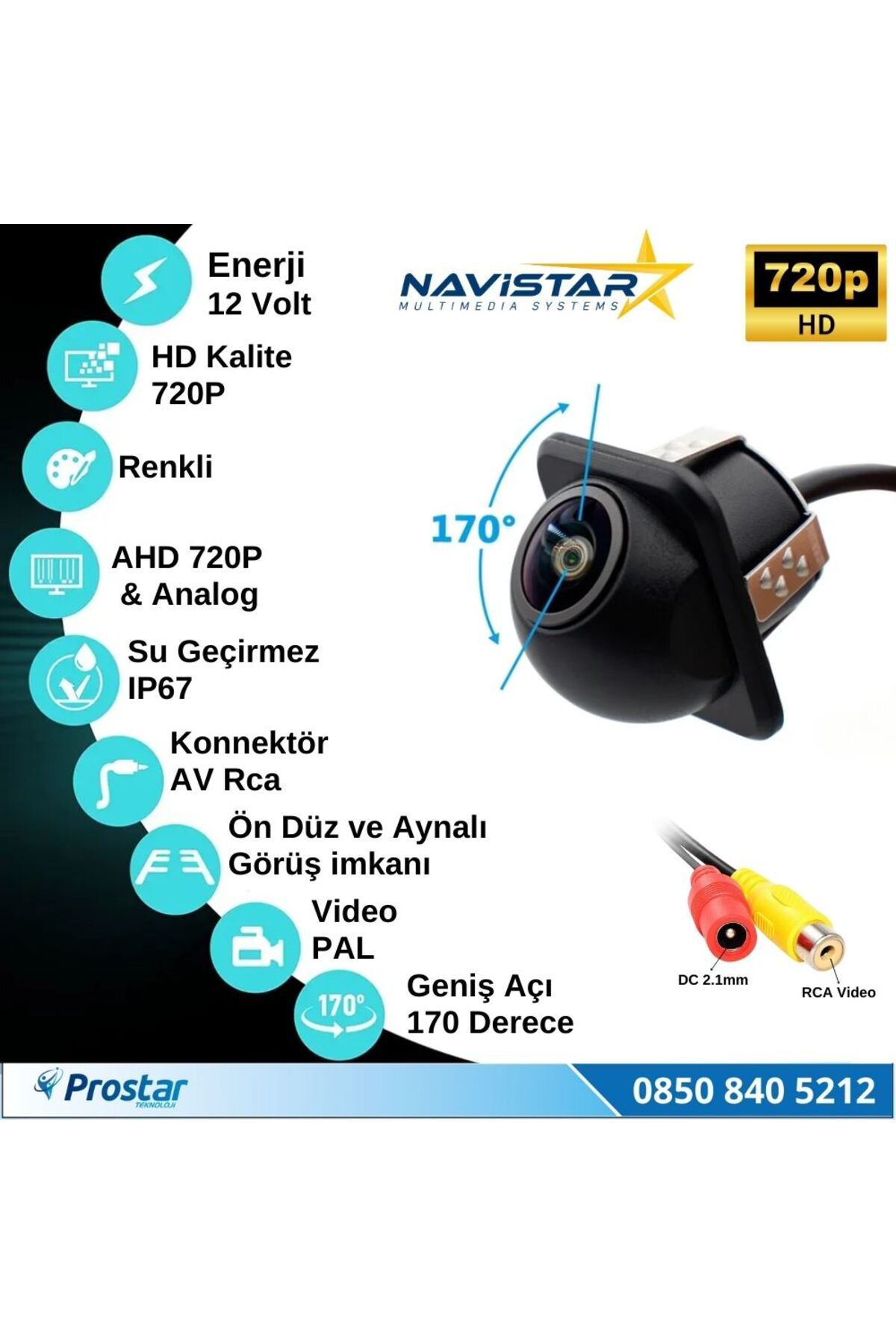 Navistar Ahd 720P Ve Analog Pal Çevrilebilir 170 Derece Balıkgözü Geniş Aç