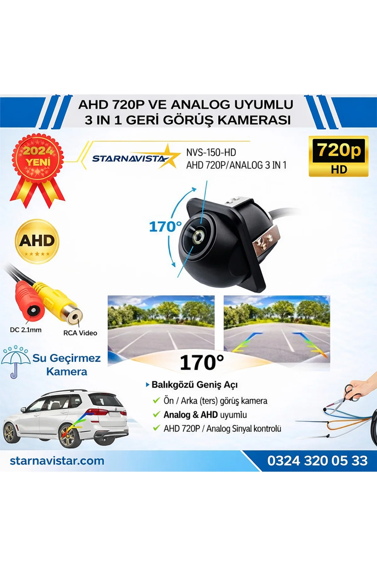 AHD 720P ve Analog Pal Çevrilebilir 170 Derece Balıkgözü Geniş Aç
