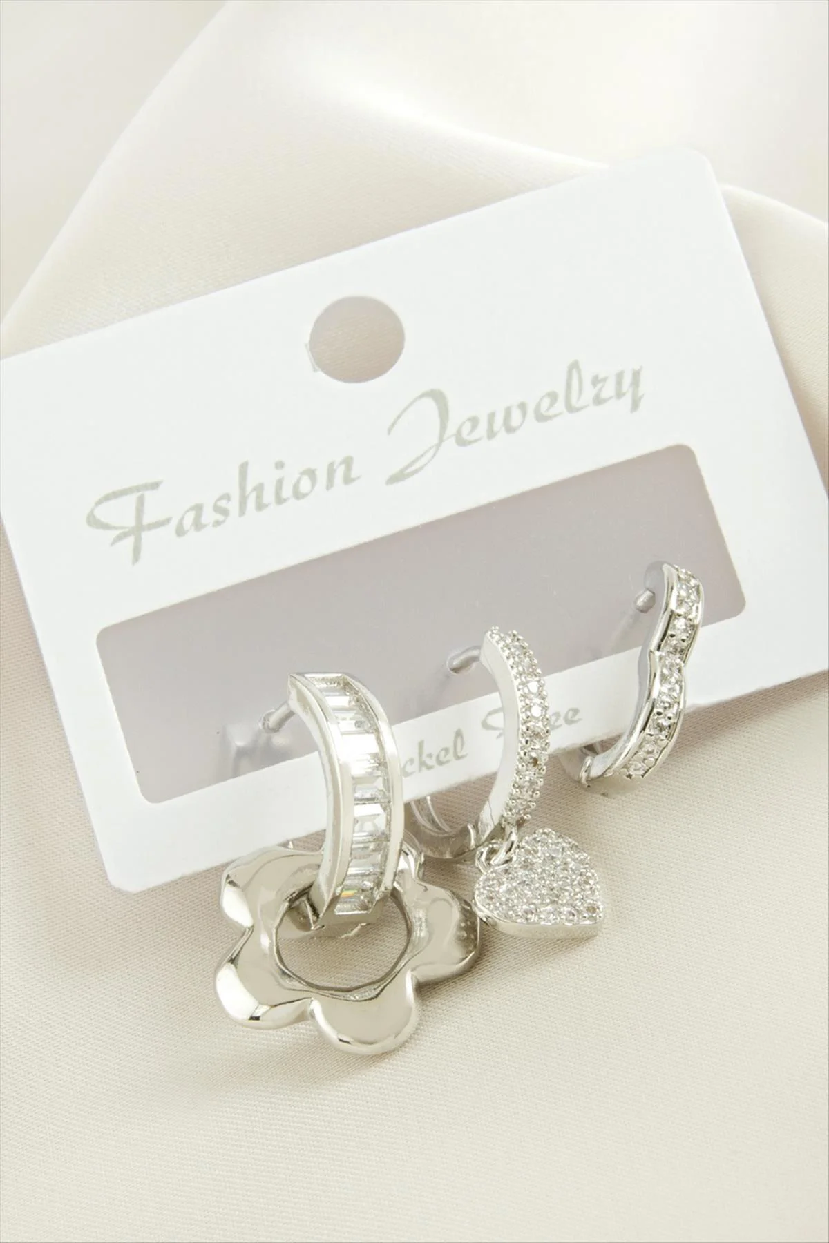 AhEs Shopping 3 Adet Çiçek Zirkon Taşlı Küpe