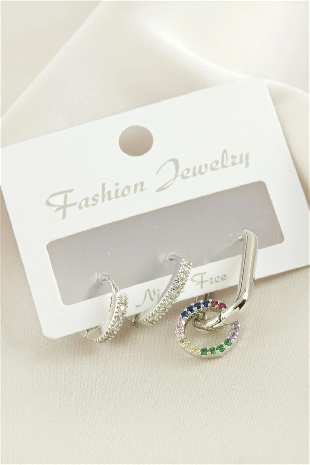 AhEs Shopping 3 Adet Halka Zirkon Taşlı Küpe