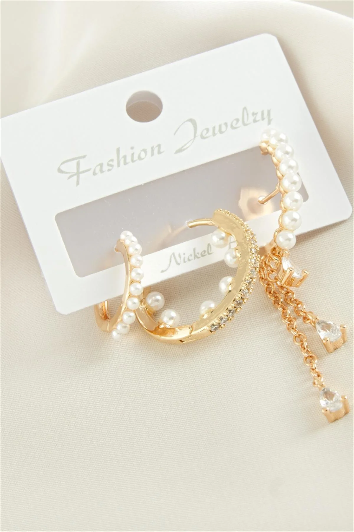 AhEs Shopping 3 Adet İnci Zirkon Taşlı Küpe