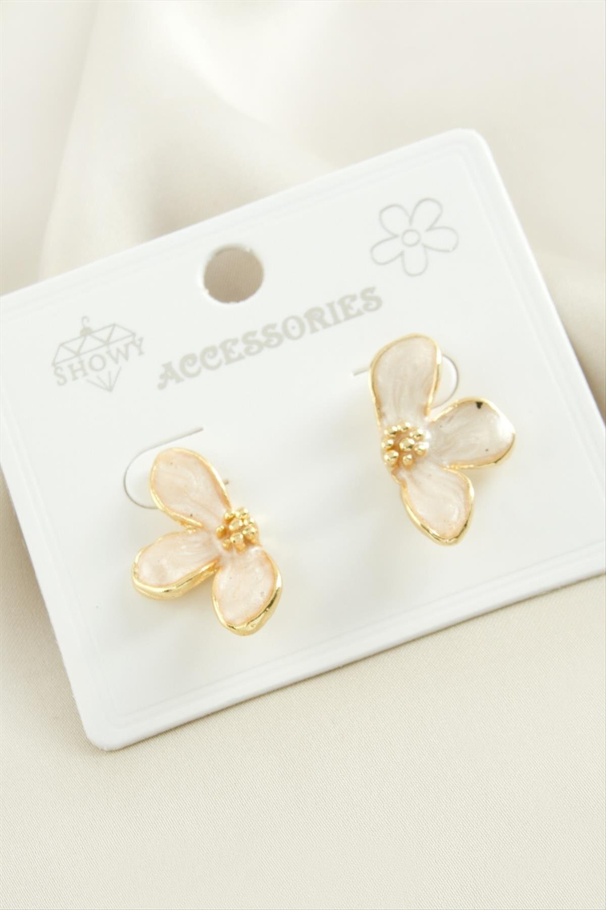 AhEs Shopping Çiçek Mineli Metal Küpe