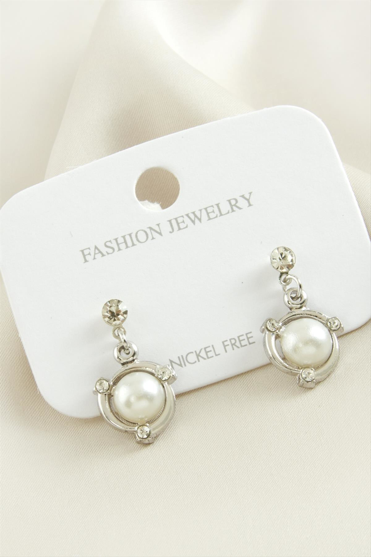 AhEs Shopping Halka Metal İnci Küpe